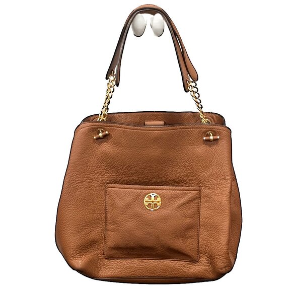 Tory Burch Handbags - Tory Burch Chelsea Slouchy Brown Tan Leather Tote Purse with Gold Tone Accents